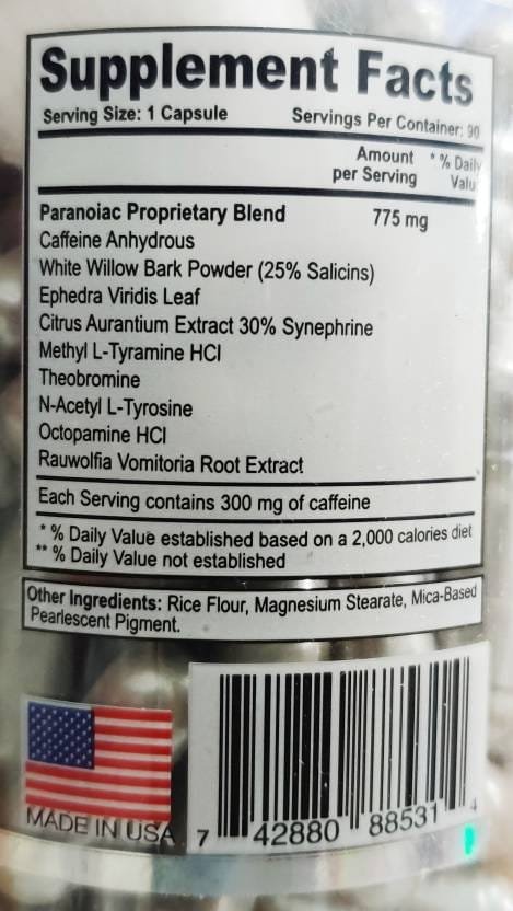 Terror Labz Paranoiac Extreme Fat Burner 90 Cápsulas - Imagem 2